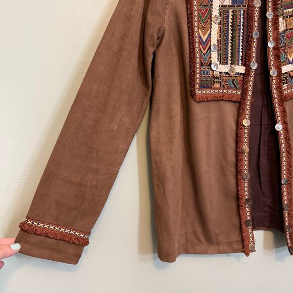 Cherry Paris Pap Jacket Perm Womens T1 Small Brown Ethnic Tribal Boho Fringes - Picture 3 of 8